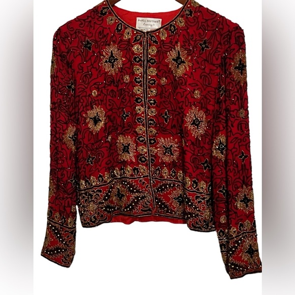 ADRIANA PAPELL EVENING  EMBROIDERED BEADED SILK OPEN FRONT JACKET SIZE S - Picture 1 of 5